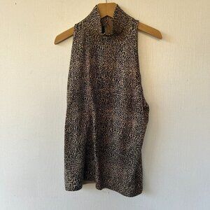 MAG Sleeveless Knit Top Womens Medium Animal Print Silk Cashmere Rear Zipper